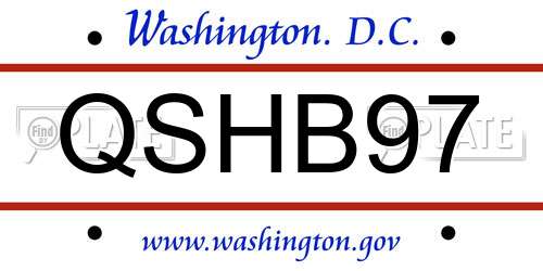 QSHB97 District Of Columbia License Plate