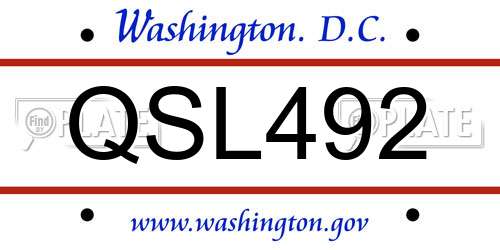 QSL492 District Of Columbia License Plate