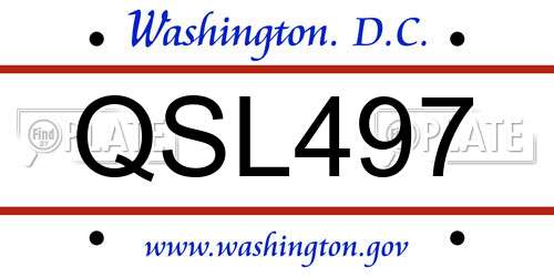 QSL497 District Of Columbia License Plate