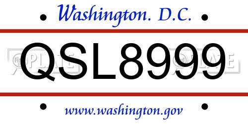 QSL8999 District Of Columbia License Plate