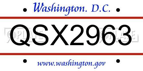 QSX2963 District Of Columbia License Plate