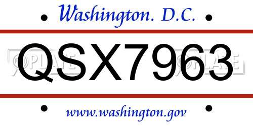QSX7963 District Of Columbia License Plate