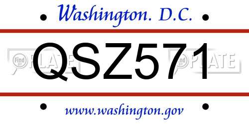 QSZ571 District Of Columbia License Plate