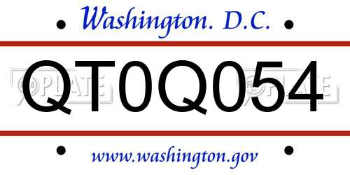 QT0Q054 District Of Columbia License Plate