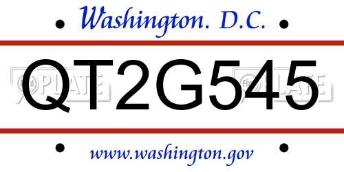 QT2G545 District Of Columbia License Plate