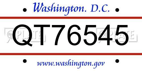 QT76545 District Of Columbia License Plate