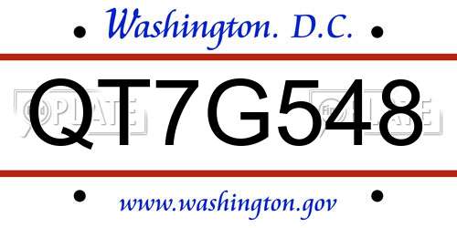QT7G548 District Of Columbia License Plate