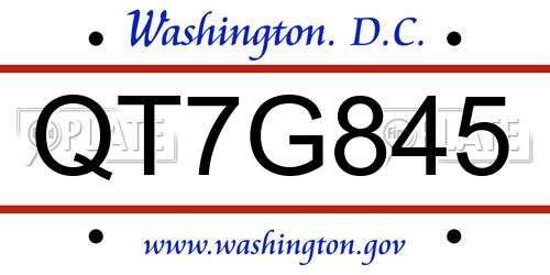 QT7G845 District Of Columbia License Plate