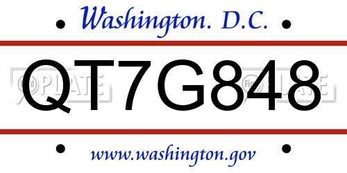 QT7G848 District Of Columbia License Plate