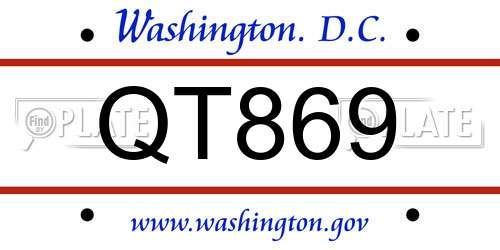 QT869 District Of Columbia License Plate