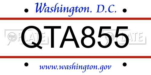 QTA855 District Of Columbia License Plate