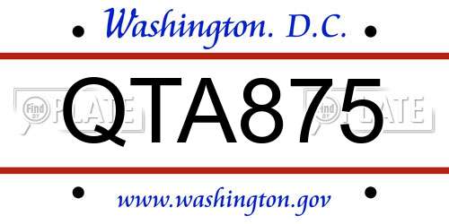 QTA875 District Of Columbia License Plate