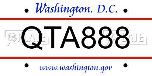 QTA888 District Of Columbia License Plate
