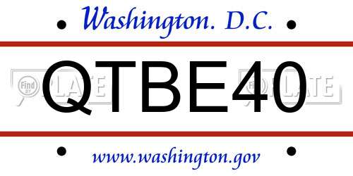 QTBE40 District Of Columbia License Plate