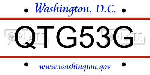 QTG53G District Of Columbia License Plate