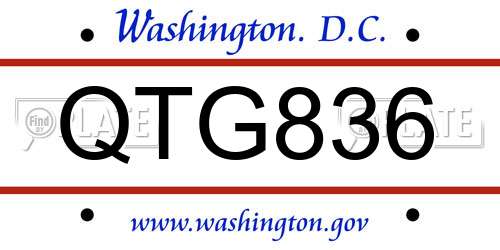 QTG836 District Of Columbia License Plate