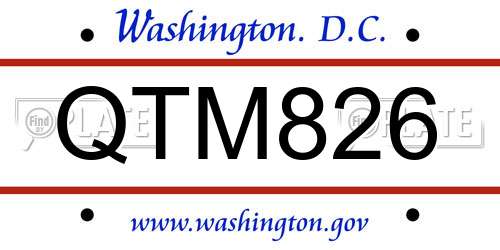 QTM826 District Of Columbia License Plate