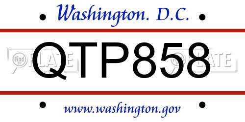 QTP858 District Of Columbia License Plate