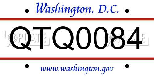 QTQ0084 District Of Columbia License Plate