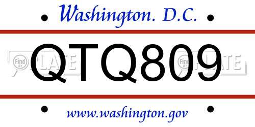 QTQ809 District Of Columbia License Plate