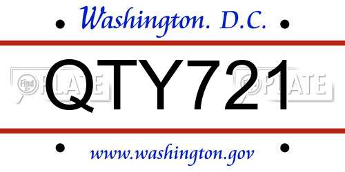 QTY721 District Of Columbia License Plate