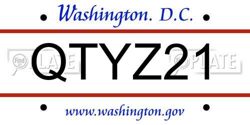 QTYZ21 District Of Columbia License Plate