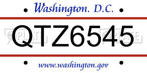 QTZ6545 District Of Columbia License Plate