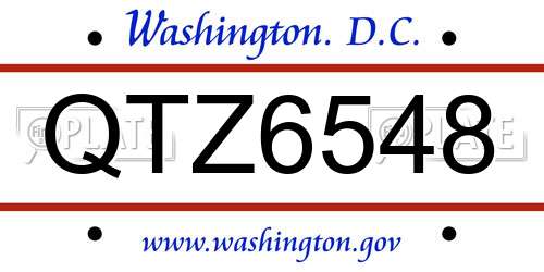 QTZ6548 District Of Columbia License Plate
