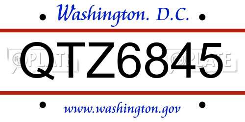 QTZ6845 District Of Columbia License Plate