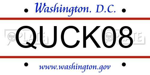 QUCK08 District Of Columbia License Plate