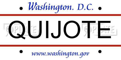 QUIJOTE District Of Columbia License Plate