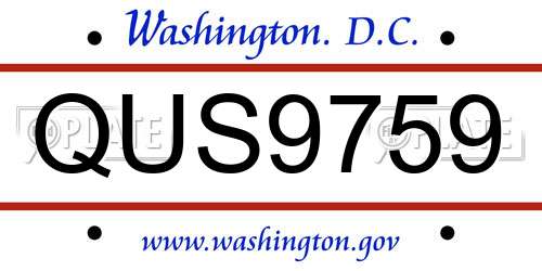QUS9759 District Of Columbia License Plate