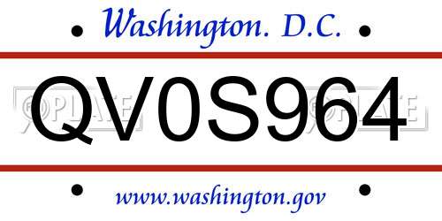 QV0S964 District Of Columbia License Plate