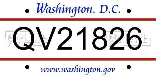QV21826 District Of Columbia License Plate