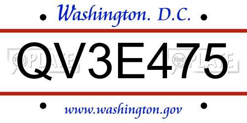 QV3E475 District Of Columbia License Plate