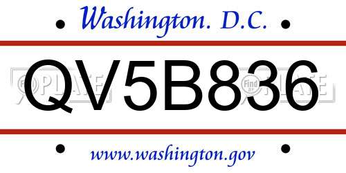 QV5B836 District Of Columbia License Plate
