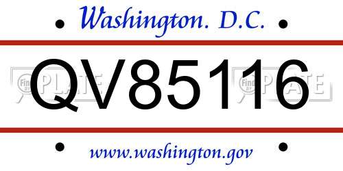 QV85116 District Of Columbia License Plate