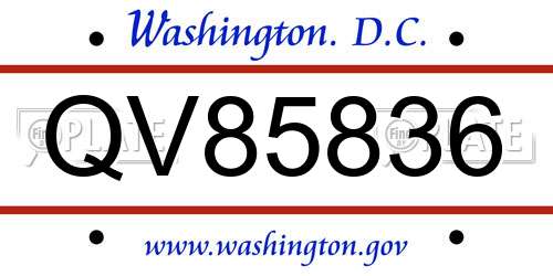 QV85836 District Of Columbia License Plate
