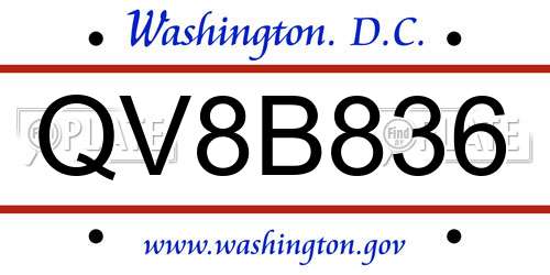 QV8B836 District Of Columbia License Plate
