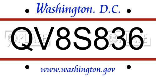 QV8S836 District Of Columbia License Plate