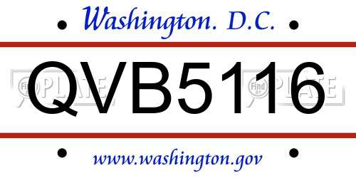 QVB5116 District Of Columbia License Plate