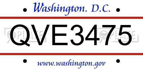 QVE3475 District Of Columbia License Plate