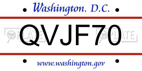 QVJF70 District Of Columbia License Plate