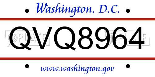 QVQ8964 District Of Columbia License Plate