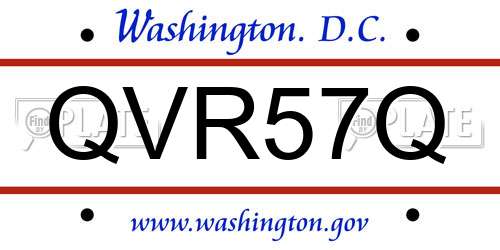 QVR57Q District Of Columbia License Plate
