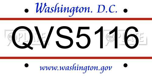 QVS5116 District Of Columbia License Plate