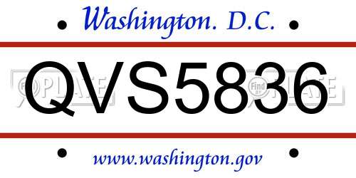 QVS5836 District Of Columbia License Plate