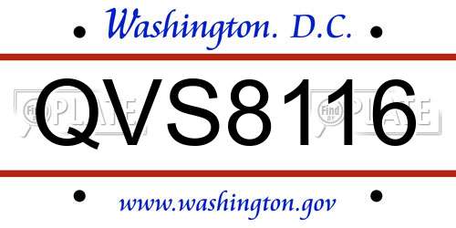 QVS8116 District Of Columbia License Plate