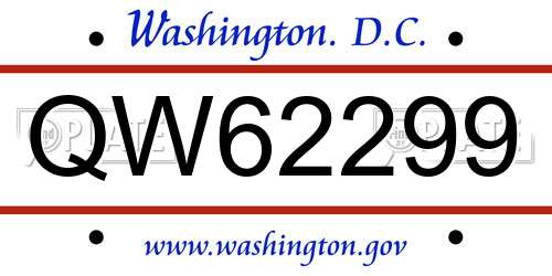 QW62299 District Of Columbia License Plate