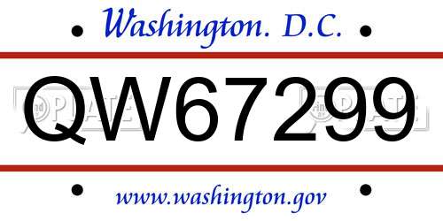 QW67299 District Of Columbia License Plate